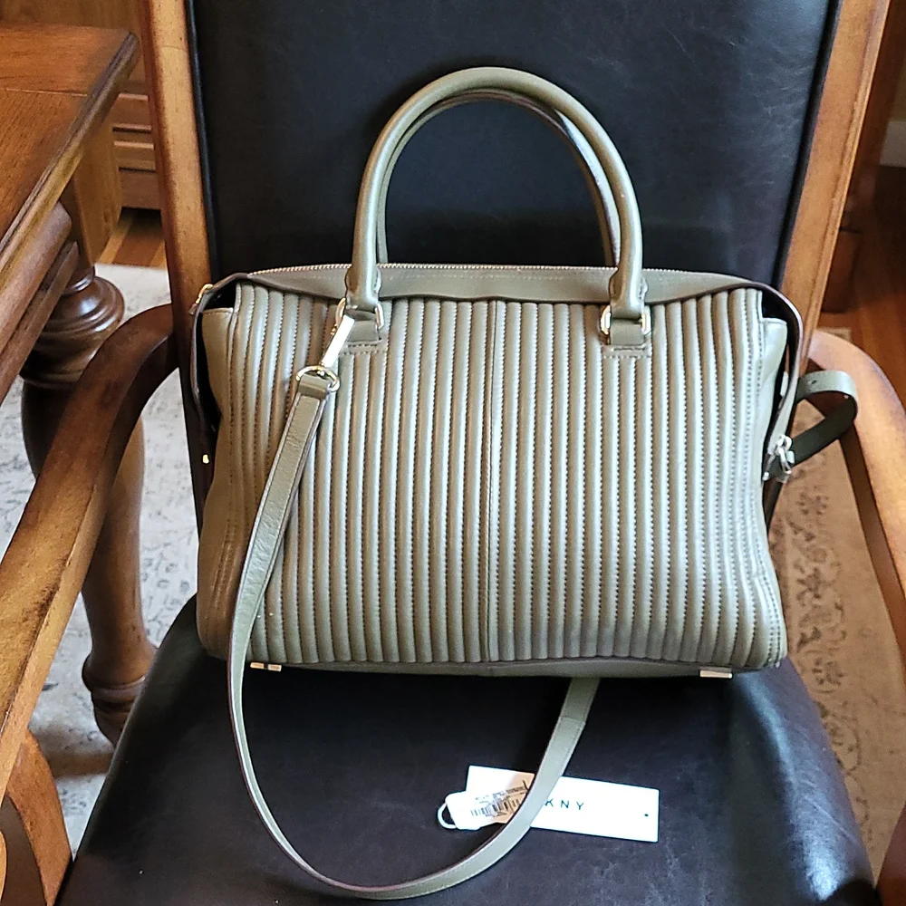 Dkny large quilted genuine leather satchel